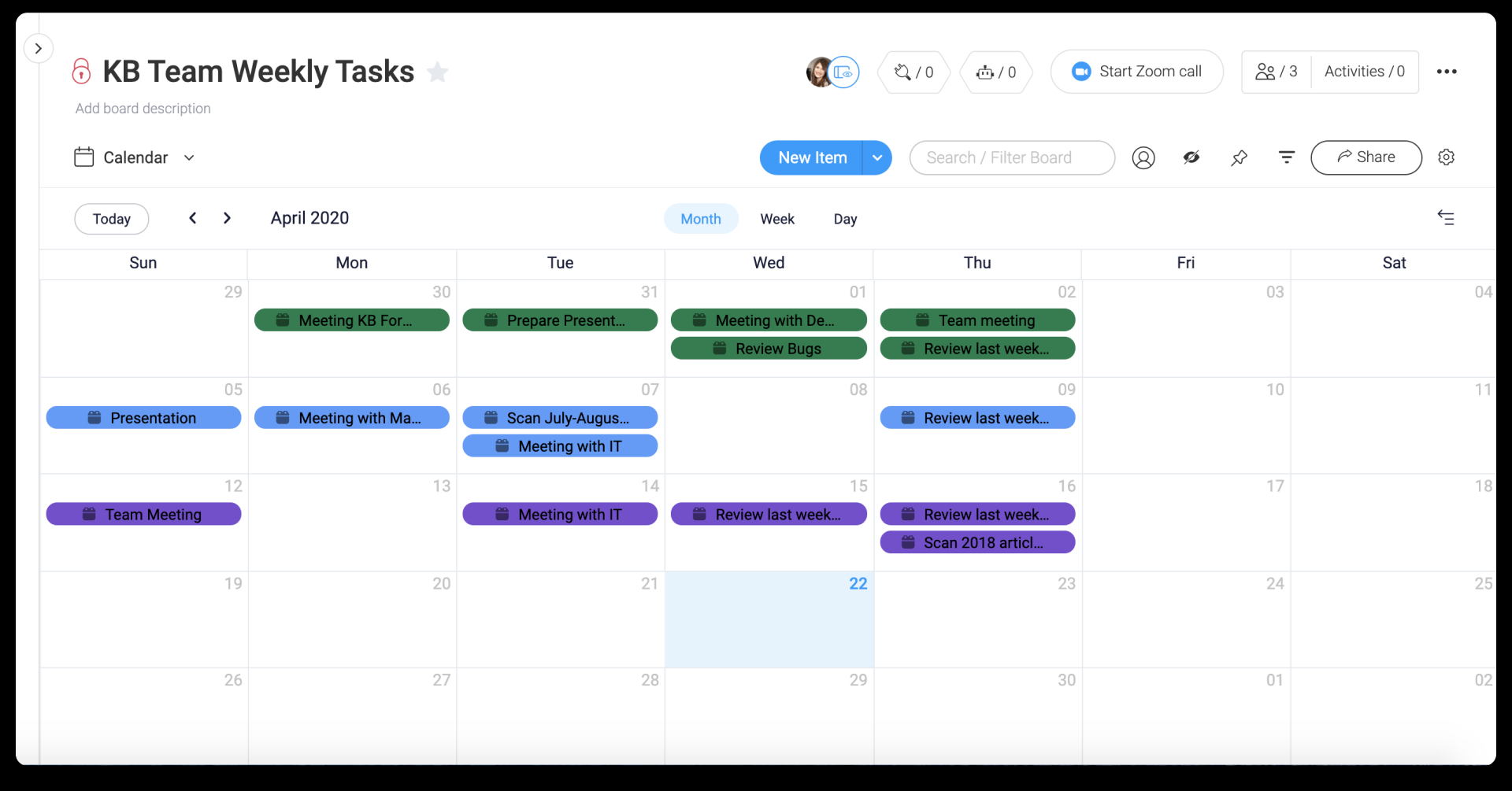 Monday.com calendar view