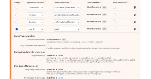 User Sync Attribute Mappings & Group Transformation