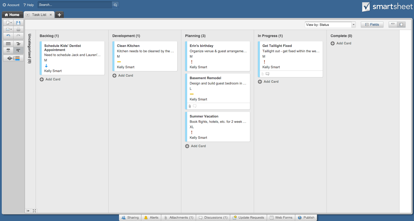 kanban board in Smartsheet