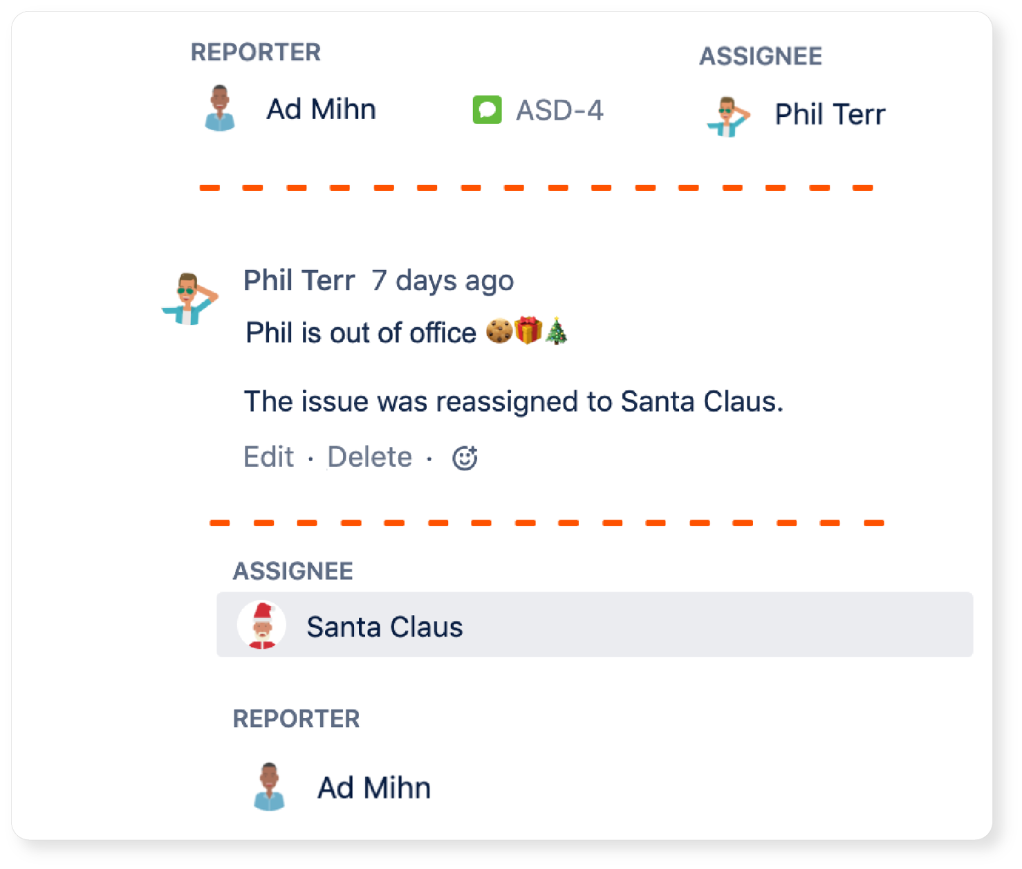 When you reassign Jira issues with Out of Office, the issue history tracks changes