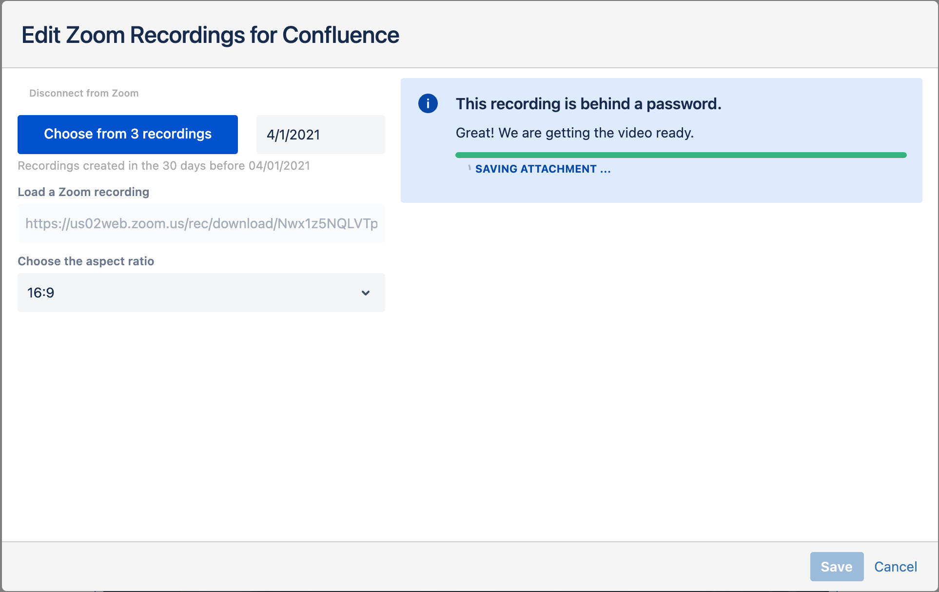 Attaching a password-protected Zoom recording in Confluence