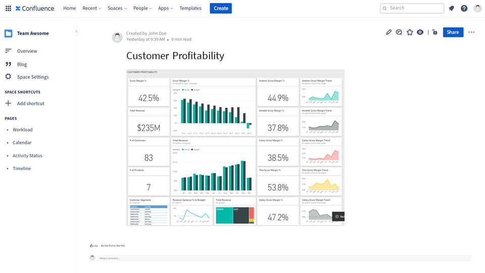 Live report with Power BI embedded in Confluence