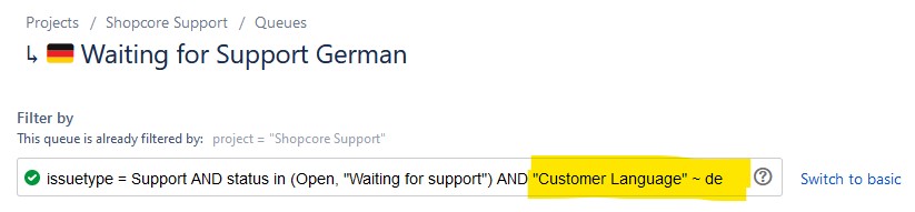 JQL filter by language of the customer request