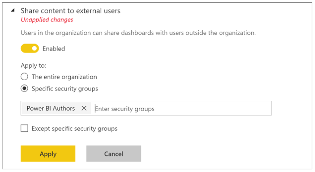 sharing options in Power BI