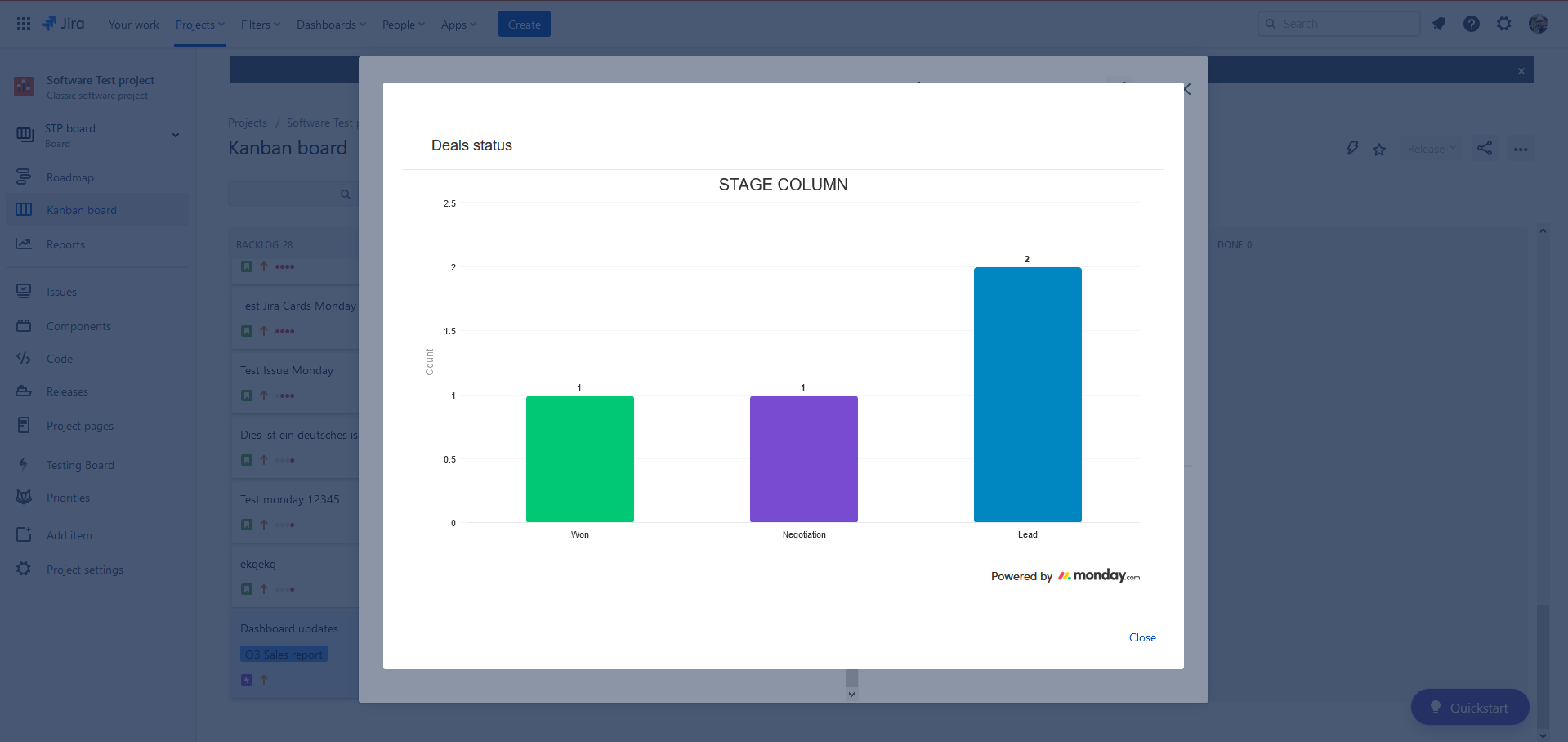 monday.com chart embedded in jira