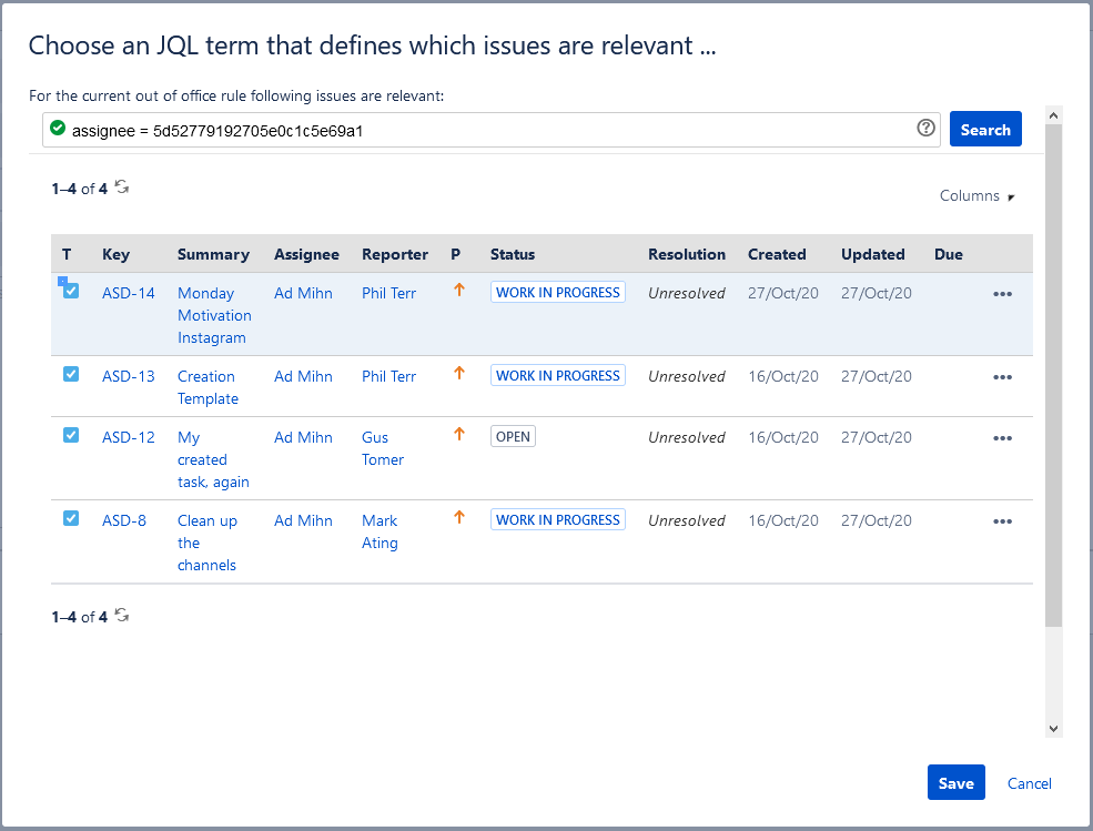 JQL filter with issues assigned to the current user