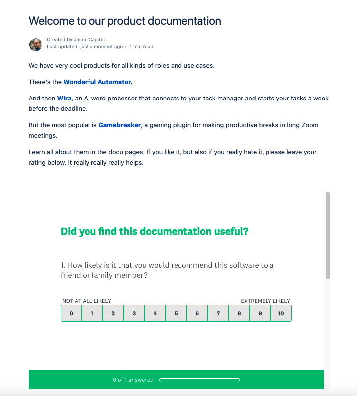 NPS surveys embedded in Confluence