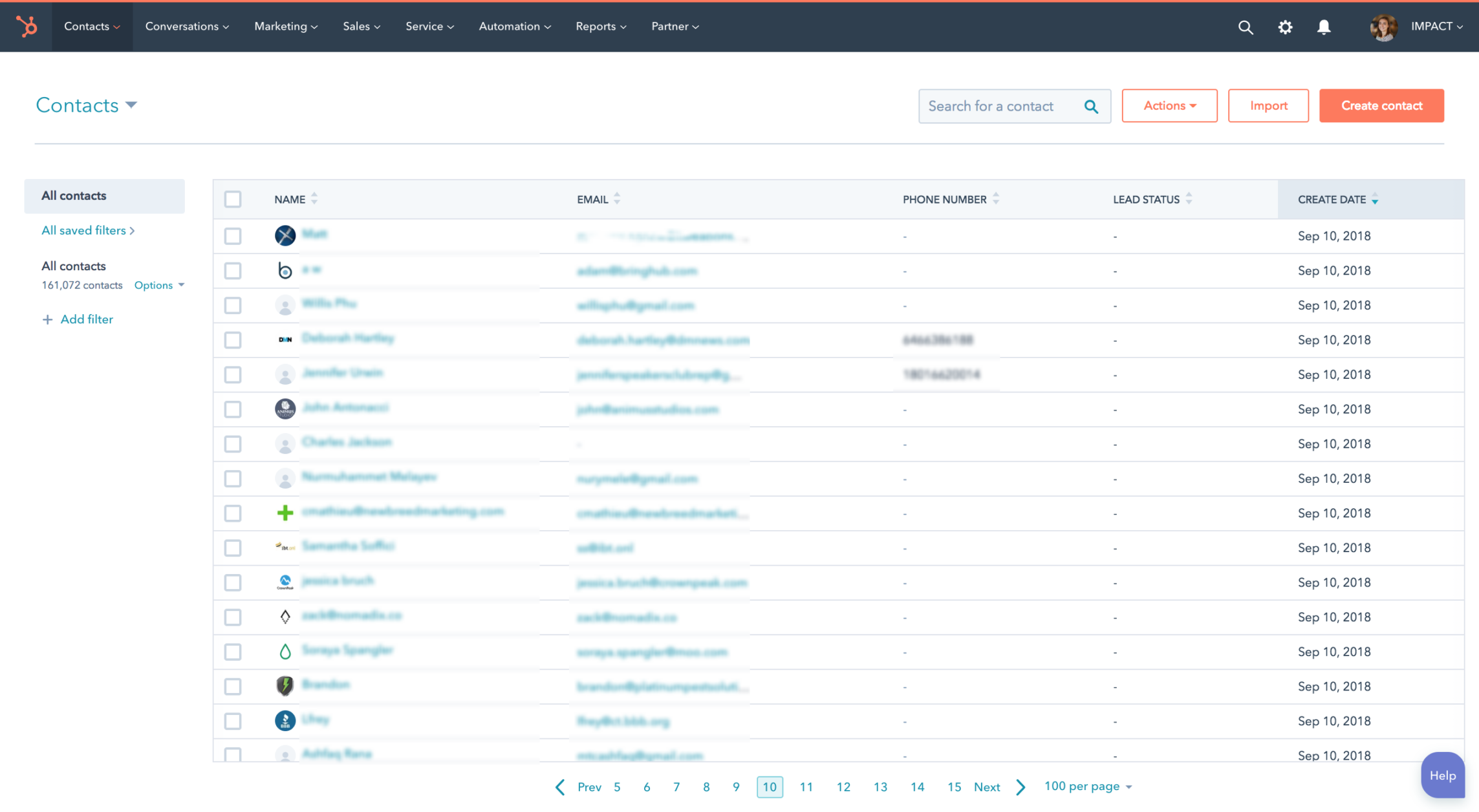 An example of HubSpot CRM contact data