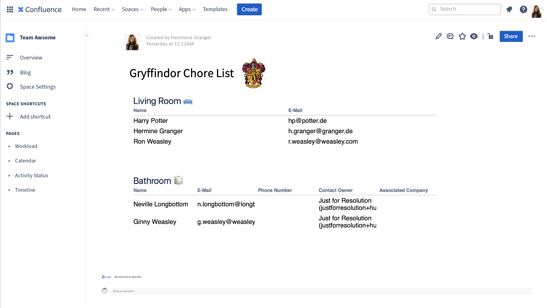 Gryffindor Chores