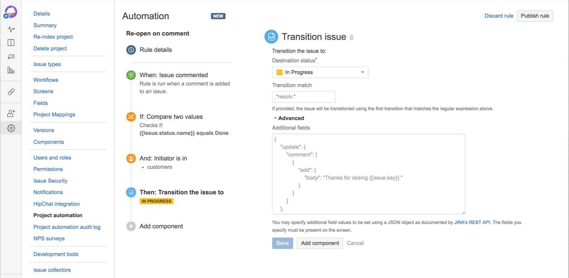 Automation that reopens a ticket whenever a customer comments on it