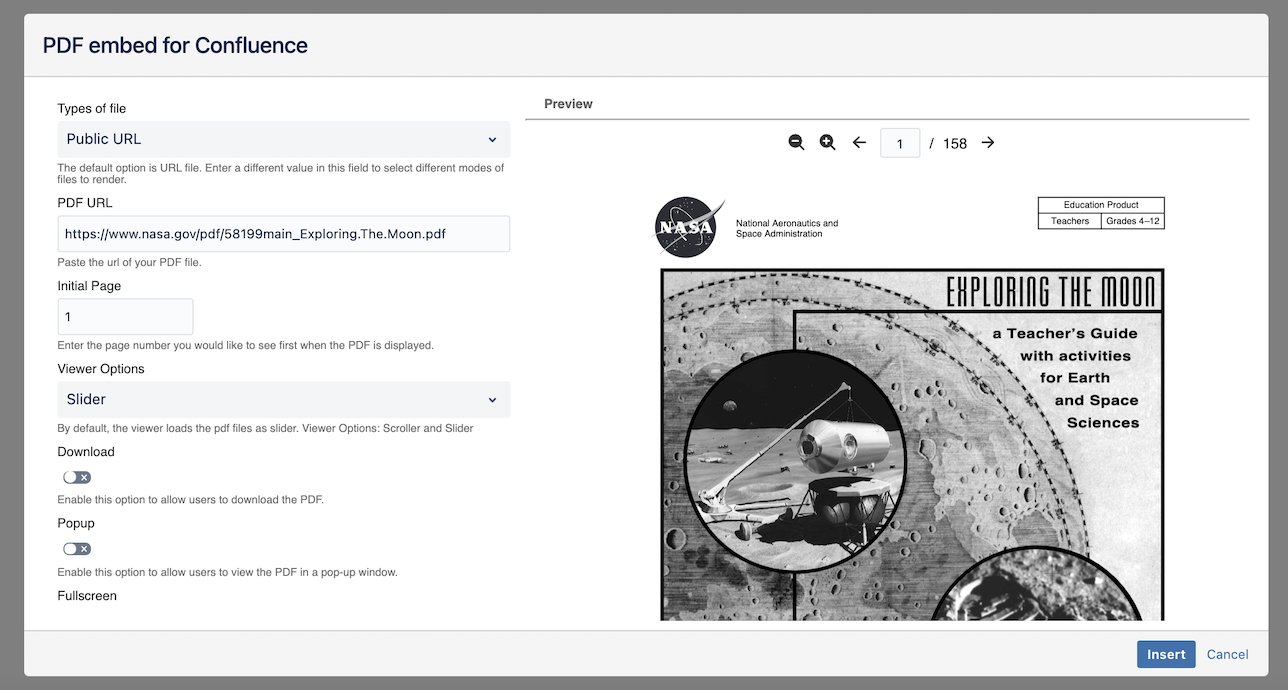 Embed pdf from URL in Confluence