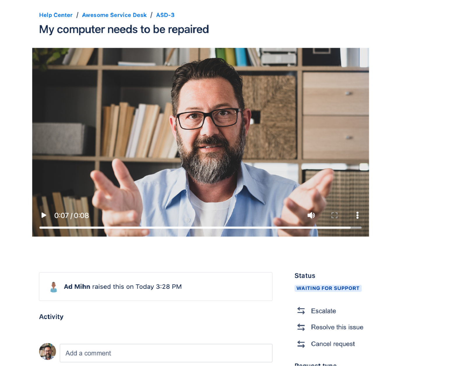 zoom recording in the Jira Service Management portal