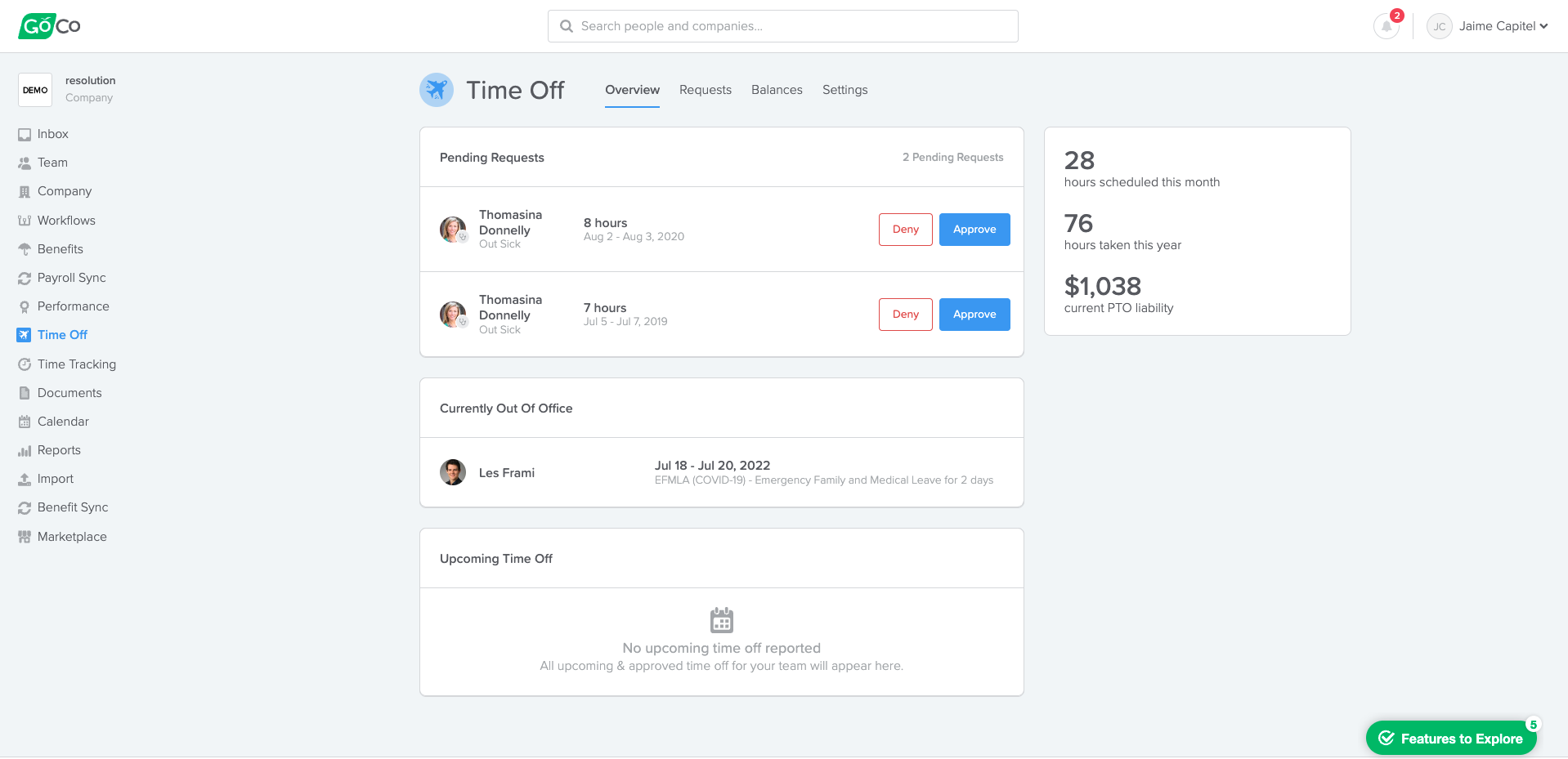 time off and vacation management in GoCo