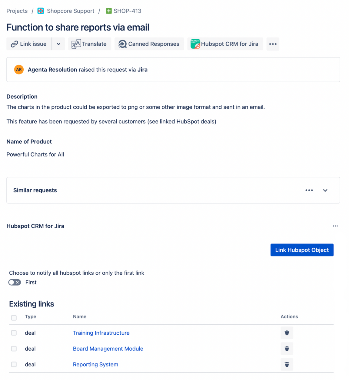 HubSpot Jira integration showing HubSpot deals in a Jira issue