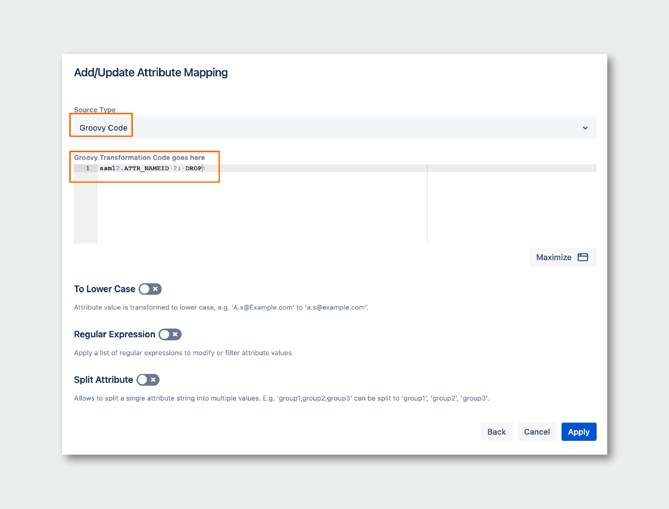 groovy code example to drop a SAML attribute