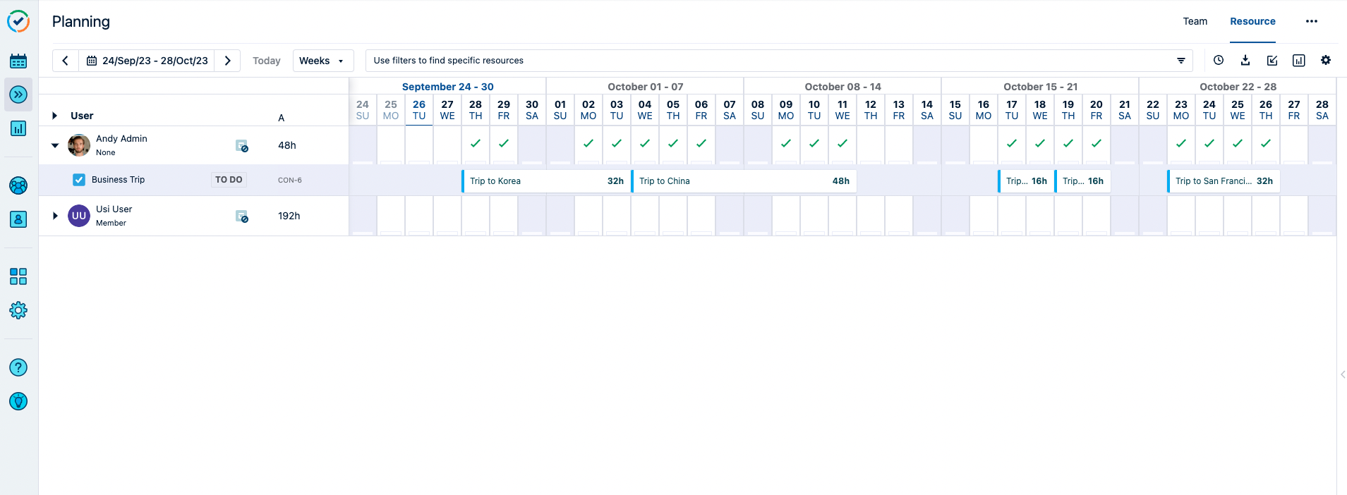 Business Trip Plans in Tempo Planner