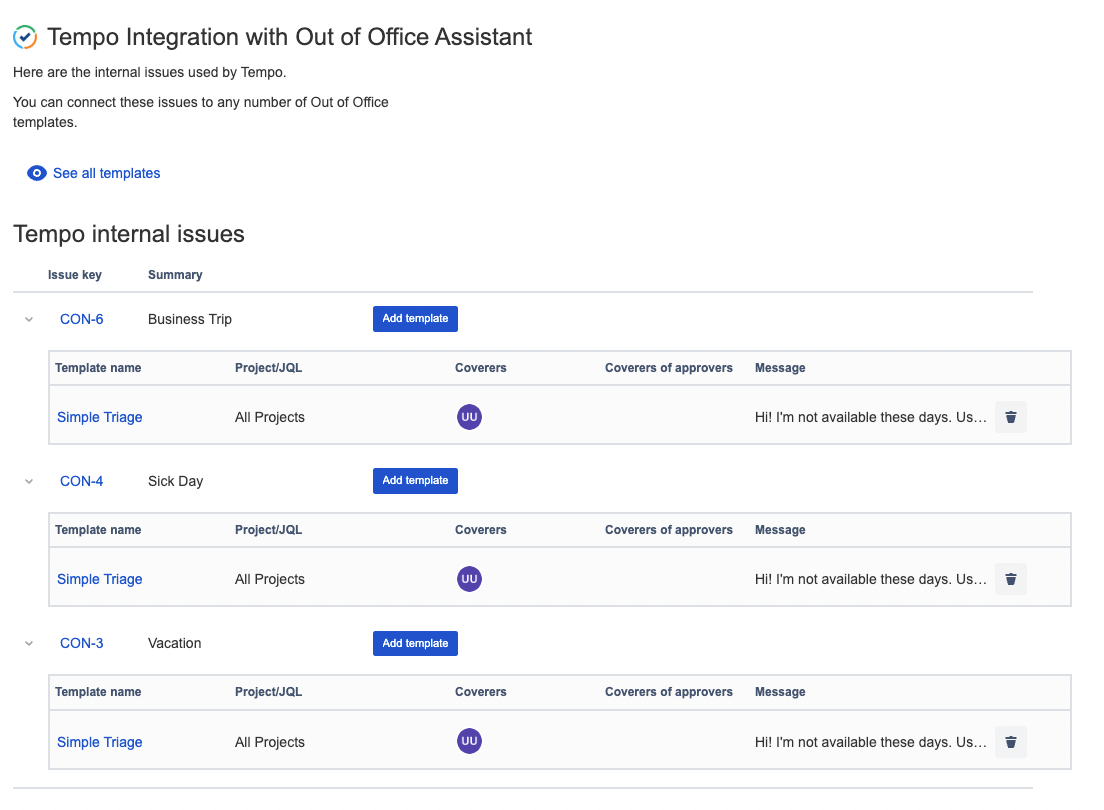 Simple mapping of Tempo Plans to Out of Office Rules