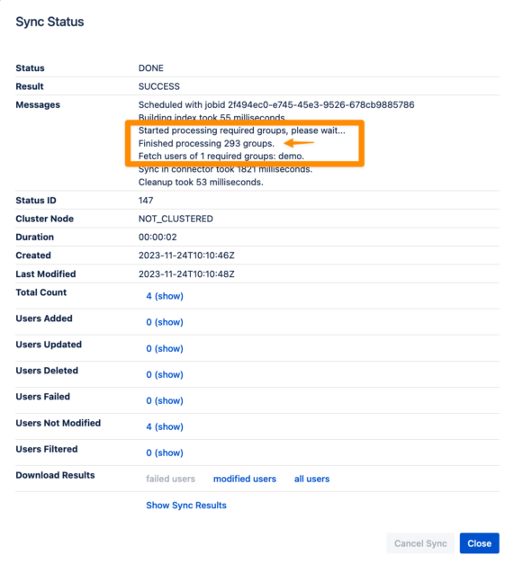 local filtering in a user sync run