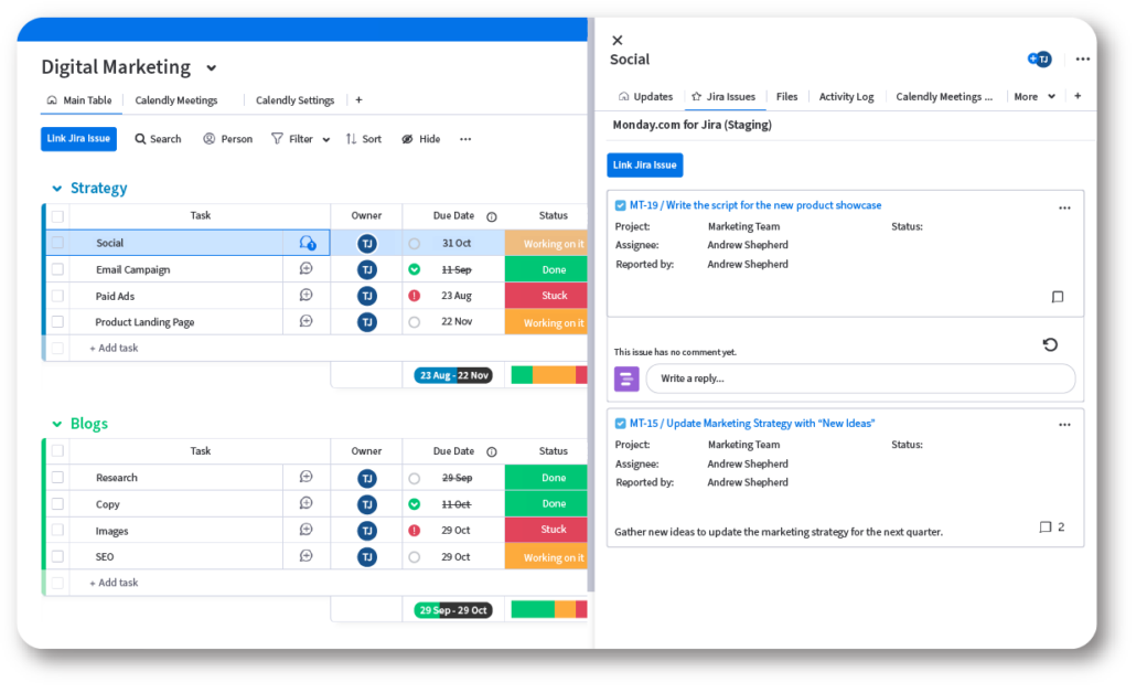 Embed monday.com boards and items into Jira issues or link Jira issues to monday.com items.